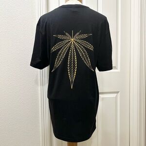 THC Supreme S/S Black T-shirt, Logo on Front, Large Marijuana Leaf on Back - M